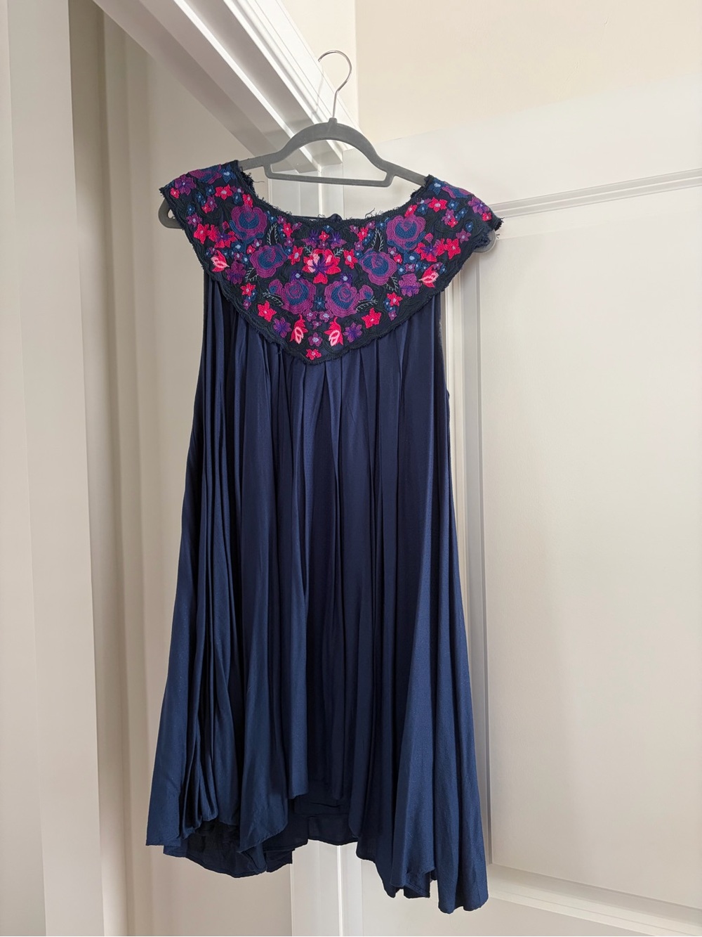 Free People Embroidered Navy Swing Dress